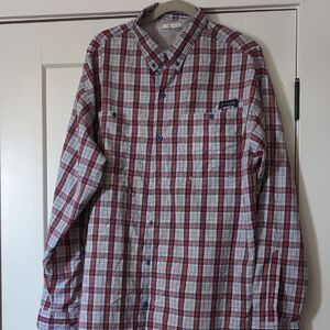 Columbia PFG Red and White Plaid Button-Down Shirt